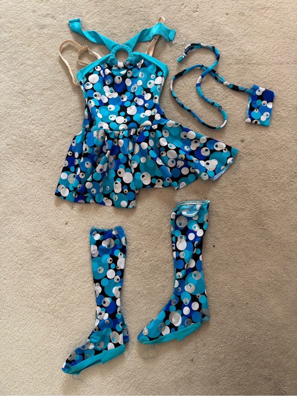 Costume gallery tap dance Blue white turquoise Dot Tutu Dress girls size 6